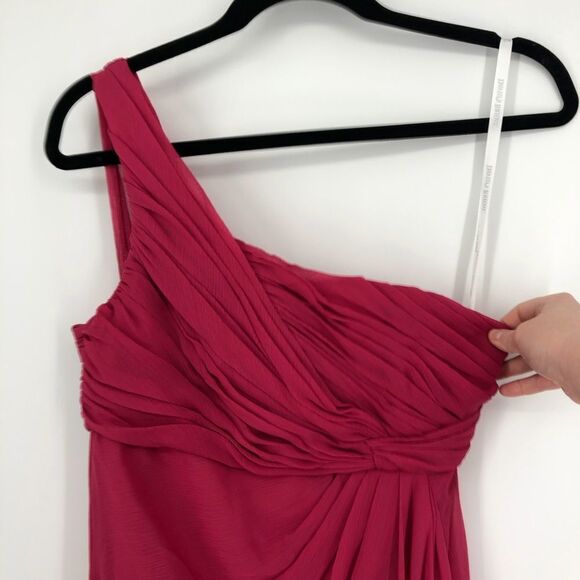 David’s‎ Bridal One Shoulder Dress Womens 8 Pink Chiffon Flowy Summer Bridesmaid - Picture 4 of 11
